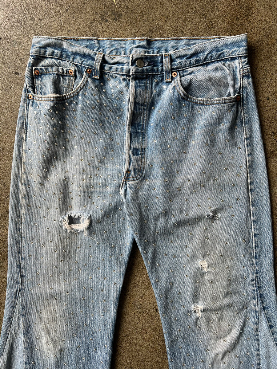 1990s Levi's 501 Swarovsky Studded Flair Denim 32