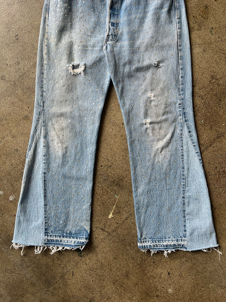 1990s Levi's 501 Swarovsky Studded Flair Denim 32