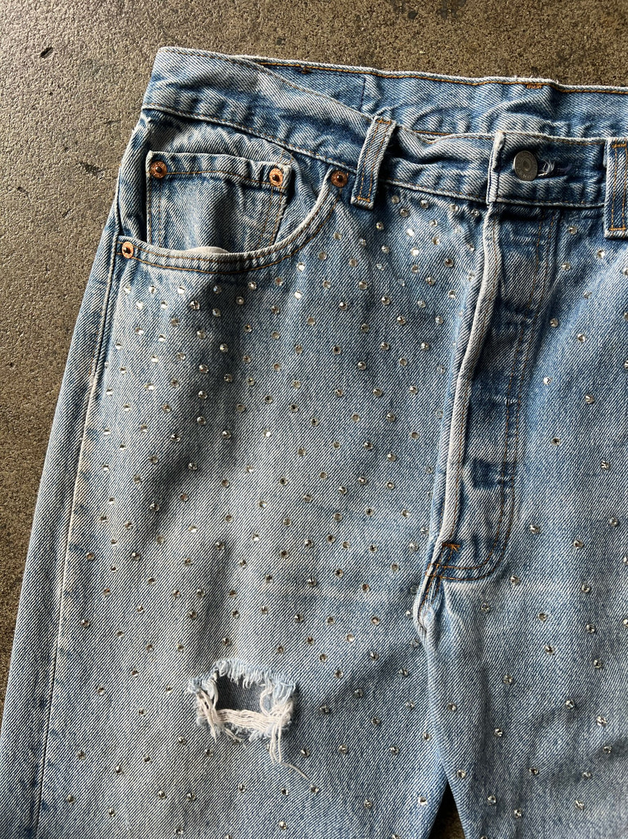 1990s Levi's 501 Swarovsky Studded Flair Denim 32