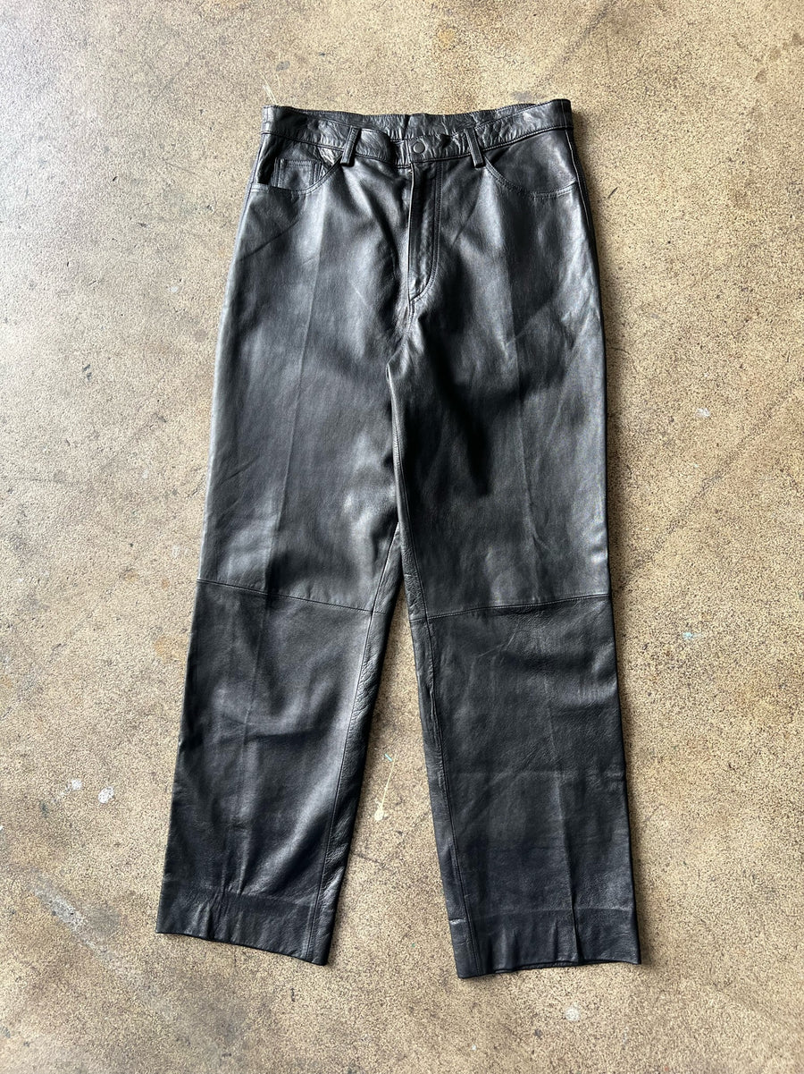 1990s Black Lamb Skin Leather Pants 34