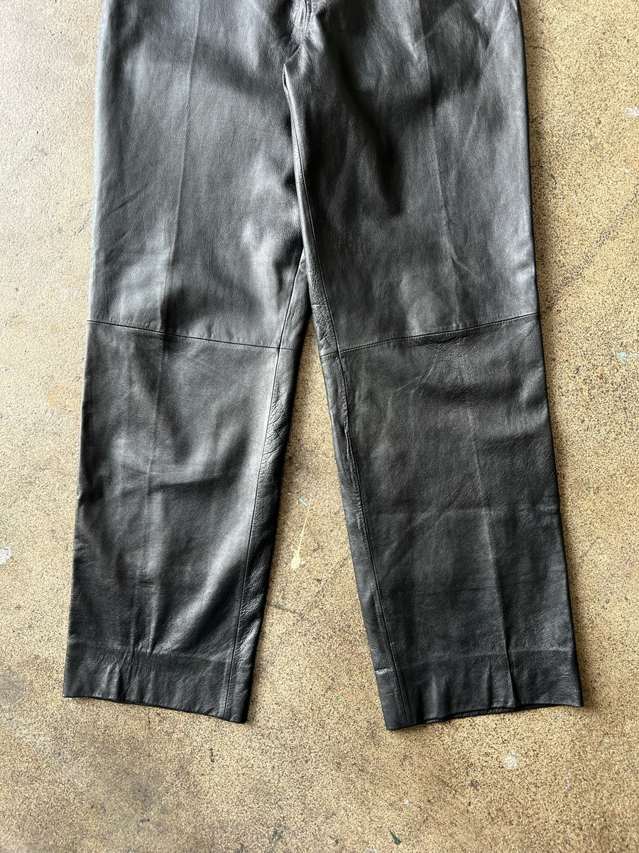 1990s Black Lamb Skin Leather Pants 34