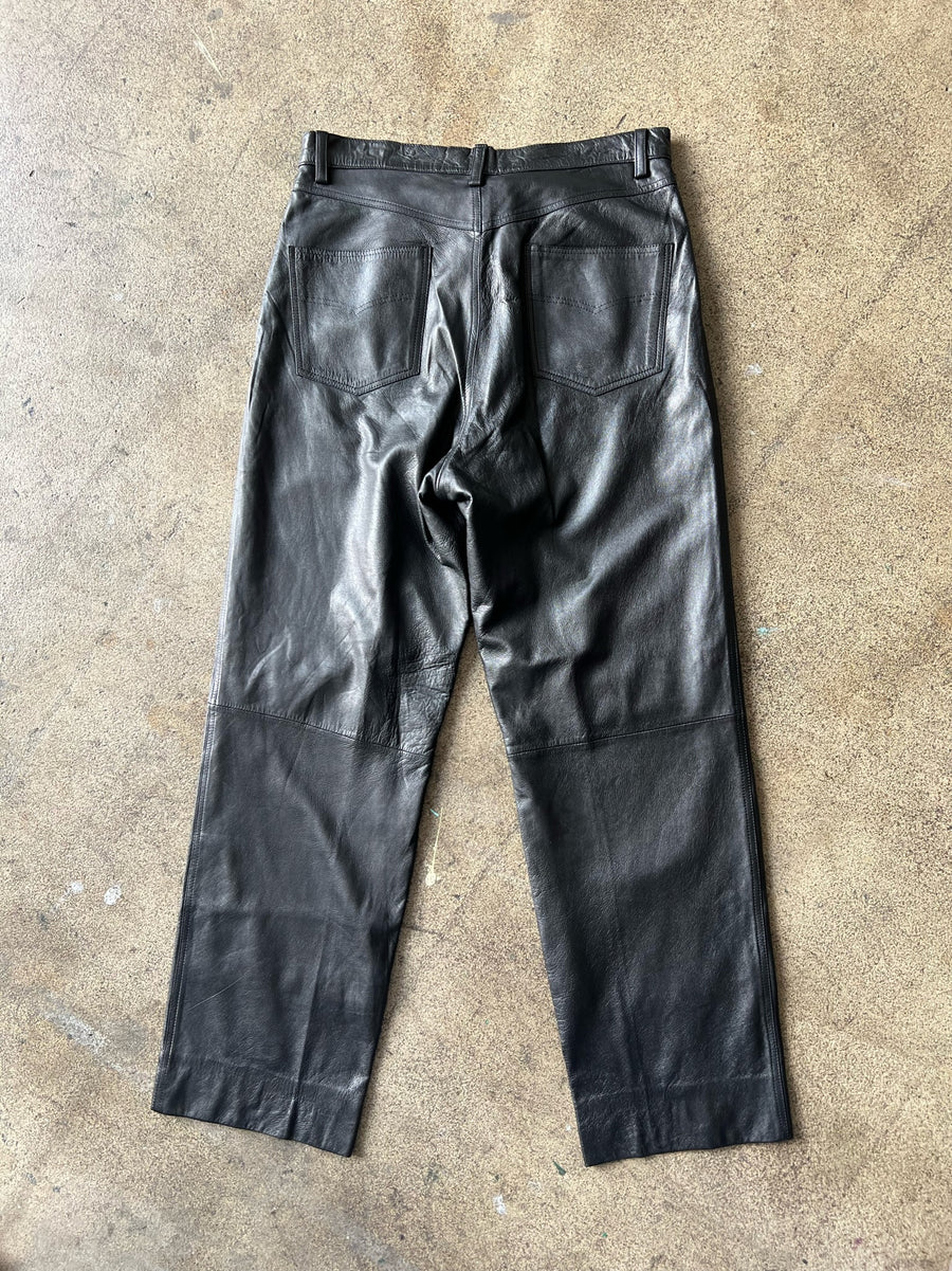 1990s Black Lamb Skin Leather Pants 34