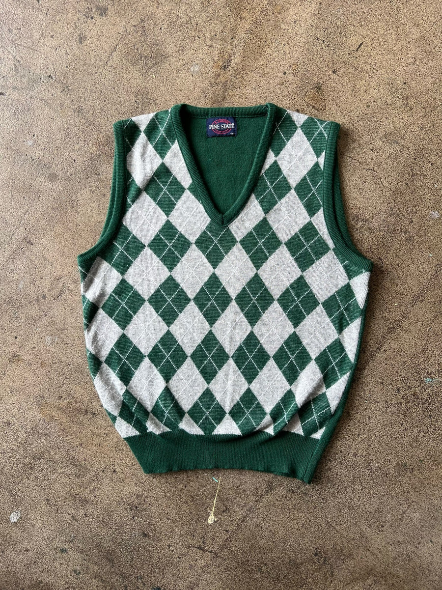 1980s Green Argyle Sweater Vest