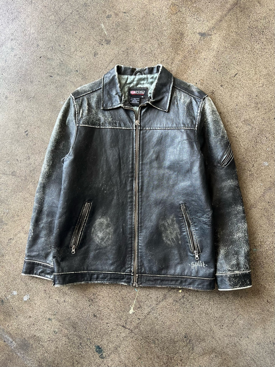 2000s Distressed Black Leather Jacket