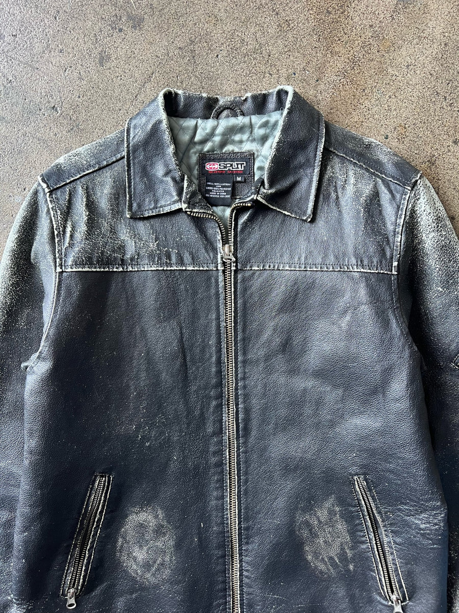 2000s Distressed Black Leather Jacket