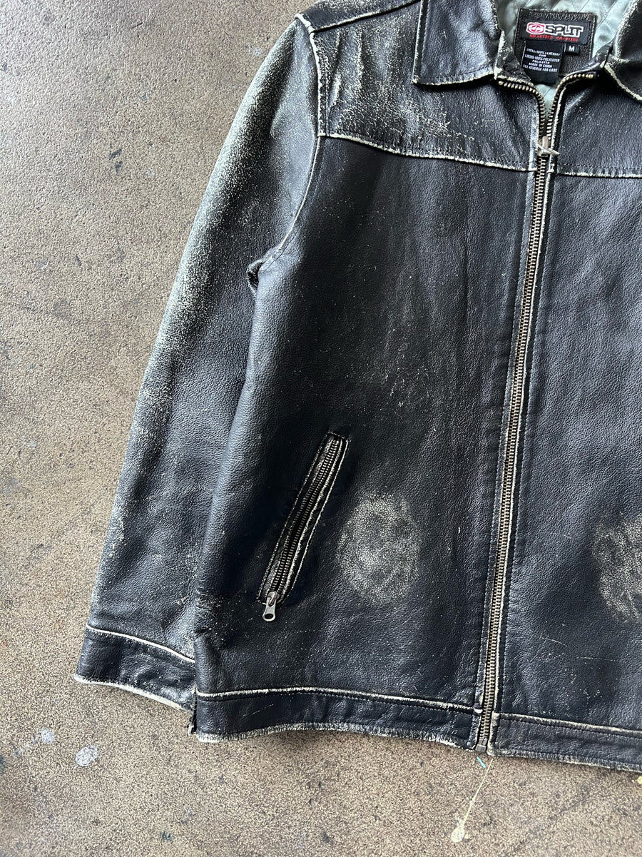 2000s Distressed Black Leather Jacket