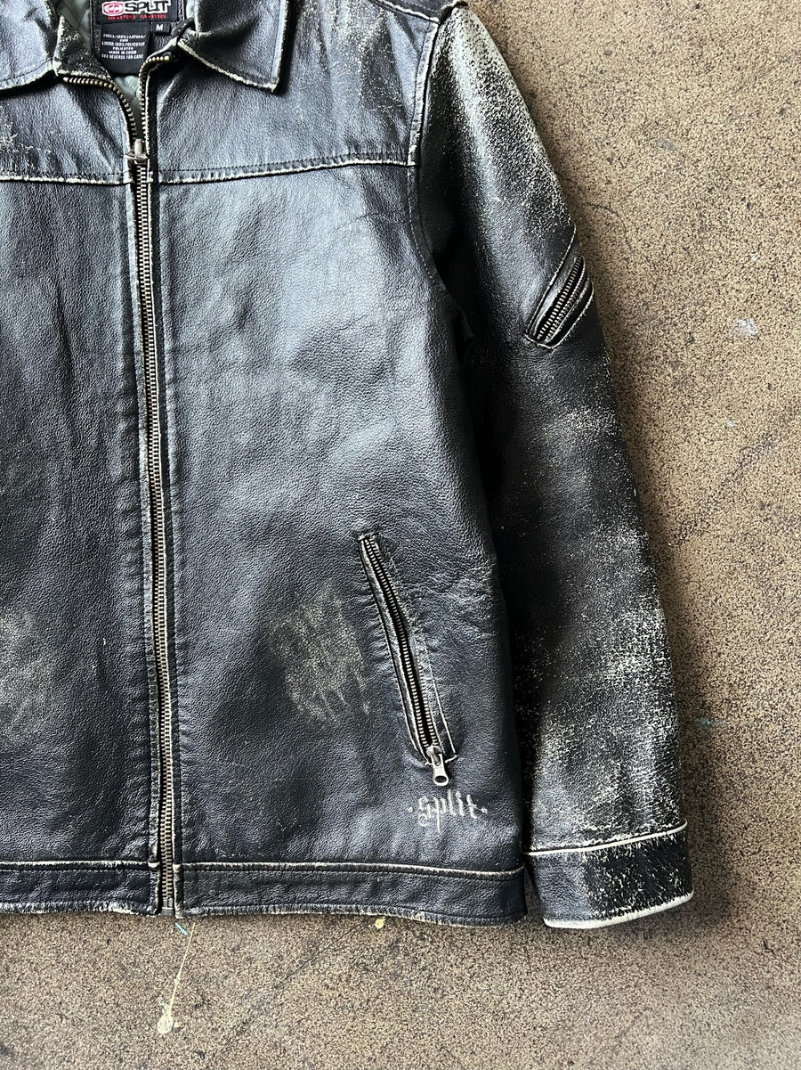 2000s Distressed Black Leather Jacket