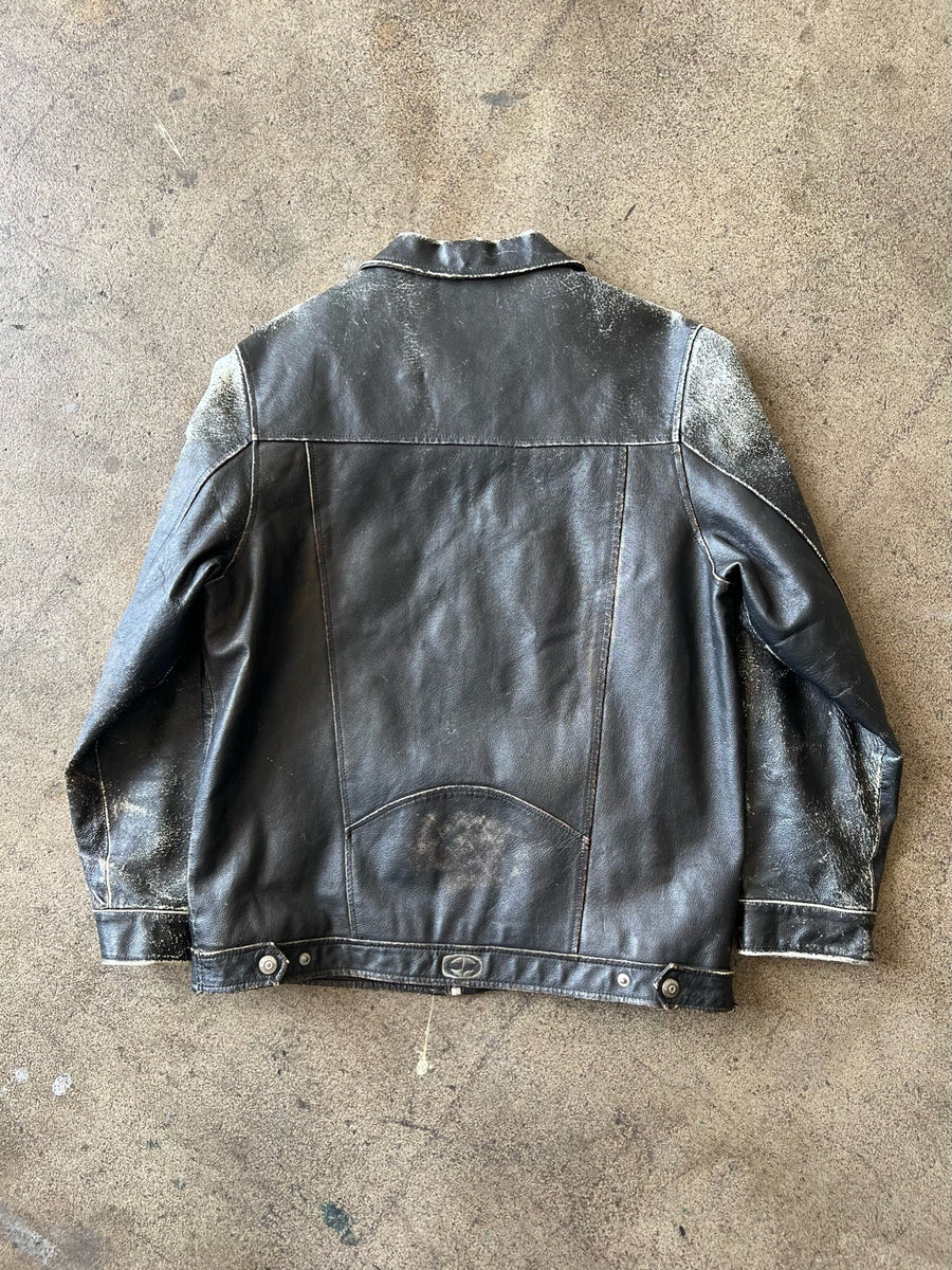 2000s Distressed Black Leather Jacket