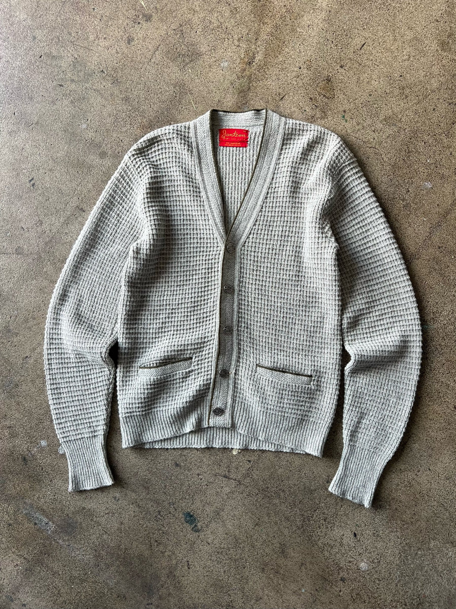 1960s Jantzen Gray Textured Knit Cardigan Sweater