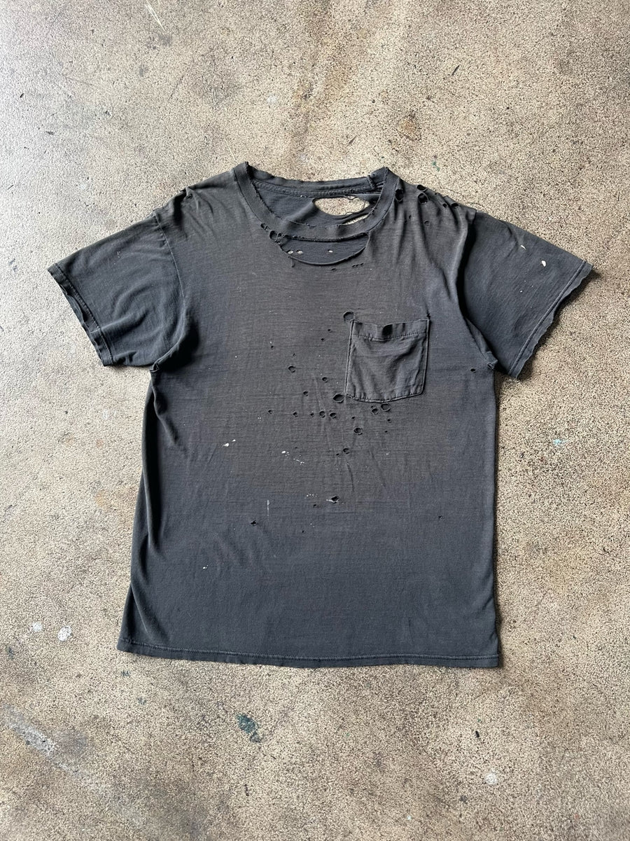 1990s Thrashed + Faded Black Pocket Tee