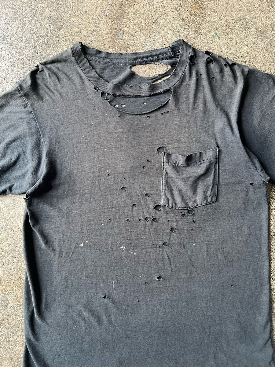 1990s Thrashed + Faded Black Pocket Tee