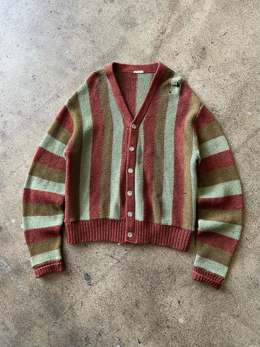 1960s Striped Earthtone Cardigan Sweater