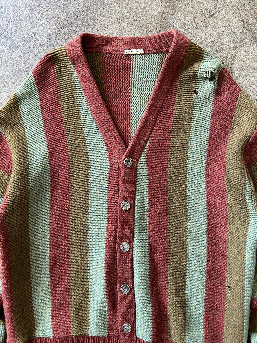 1960s Striped Earthtone Cardigan Sweater