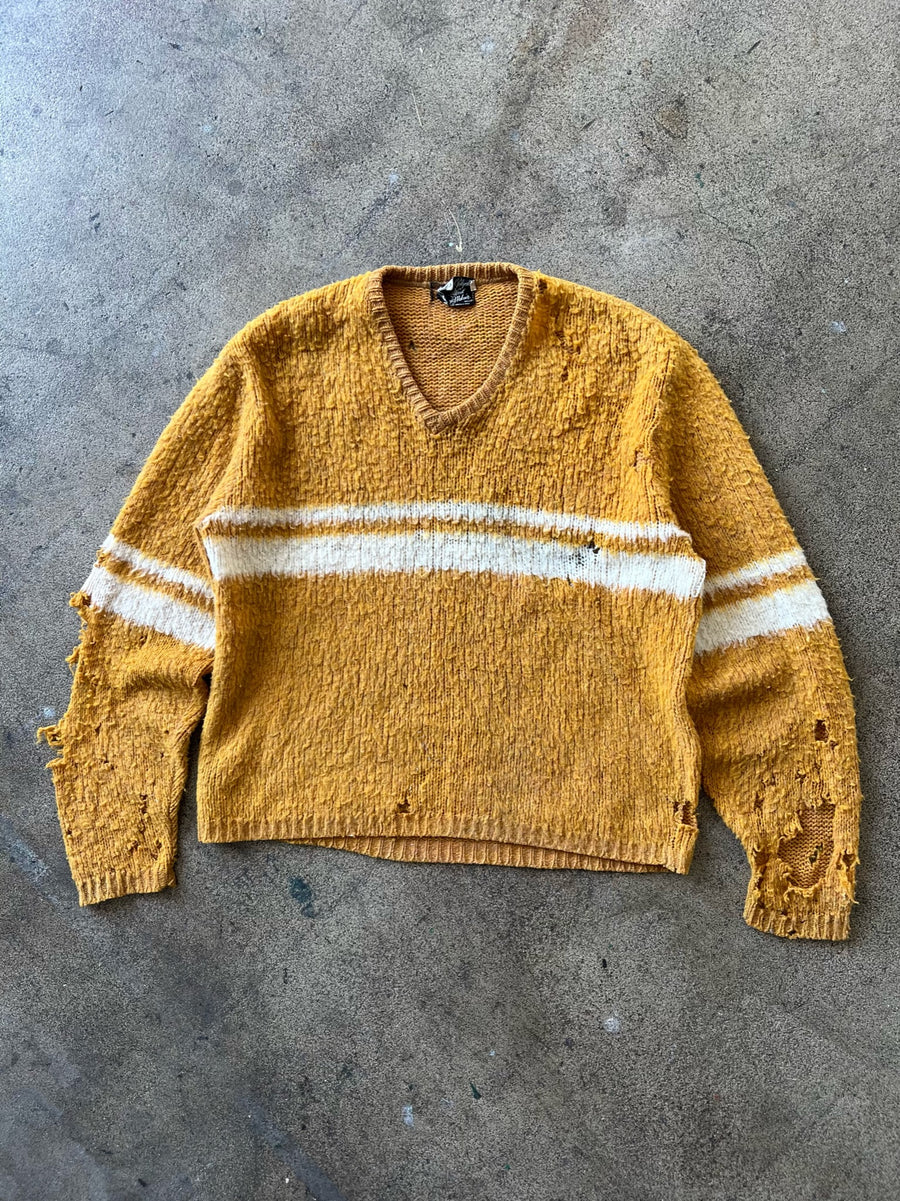 1960s Orange Striped Thrashed Mohair Sweater