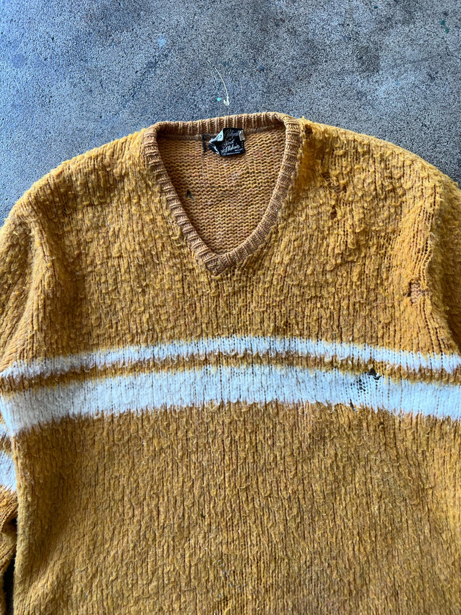 1960s Orange Striped Thrashed Mohair Sweater