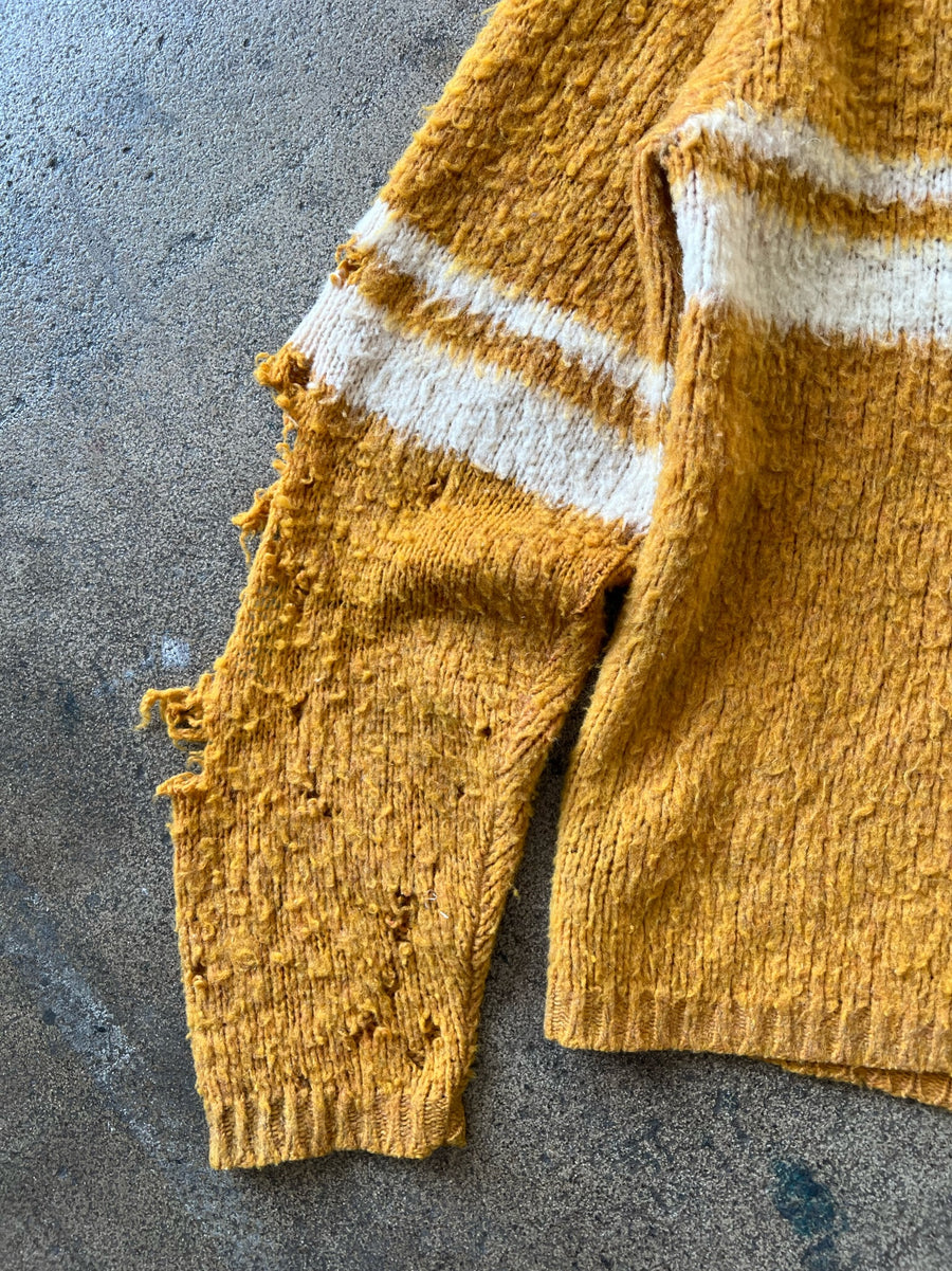 1960s Orange Striped Thrashed Mohair Sweater