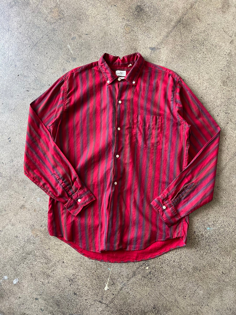 1950s Red Shadow Striped Button Up Shirt