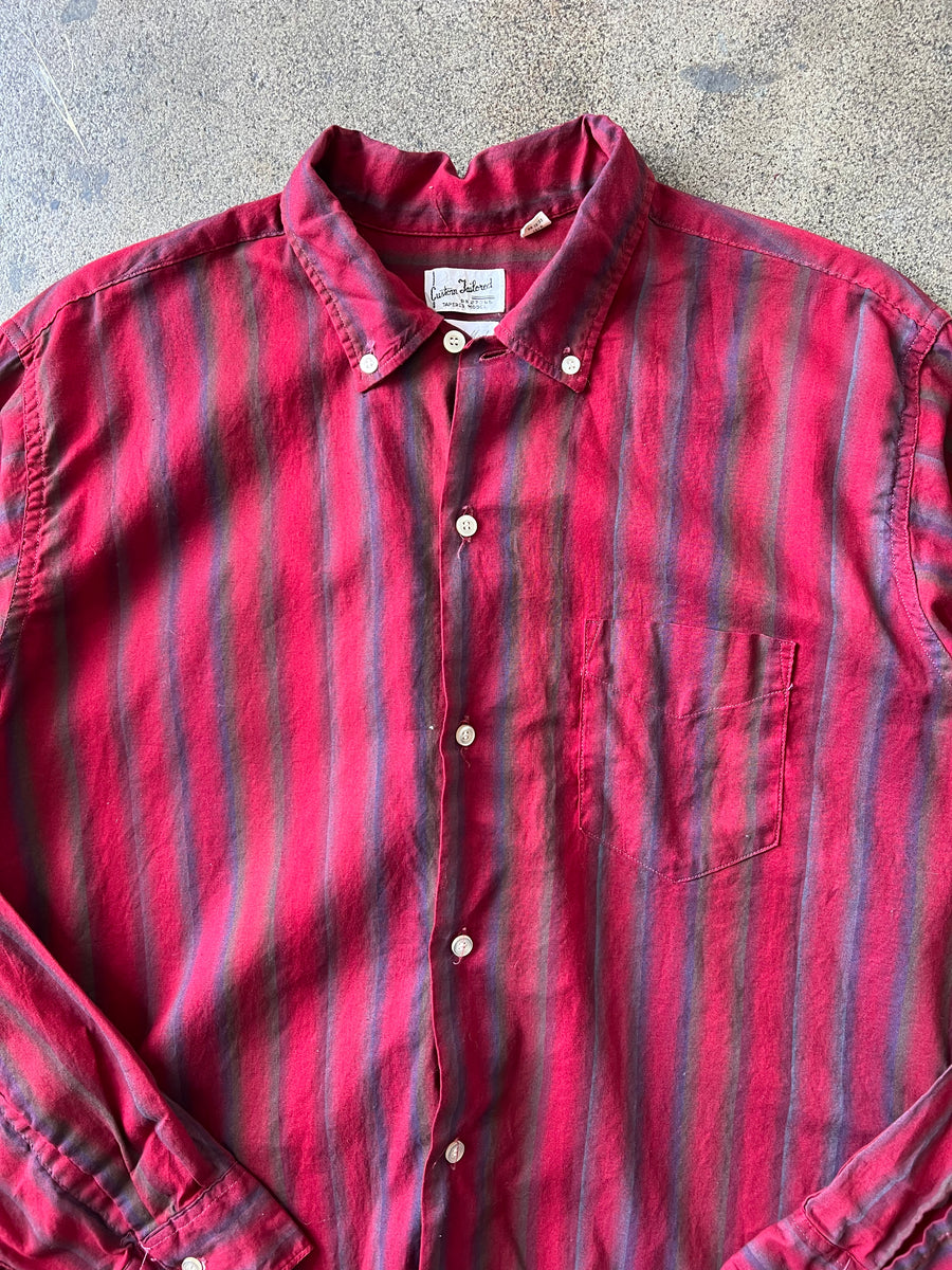 1950s Red Shadow Striped Button Up Shirt