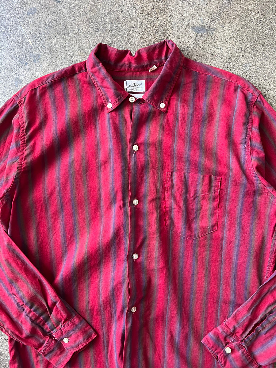 1950s Red Shadow Striped Button Up Shirt