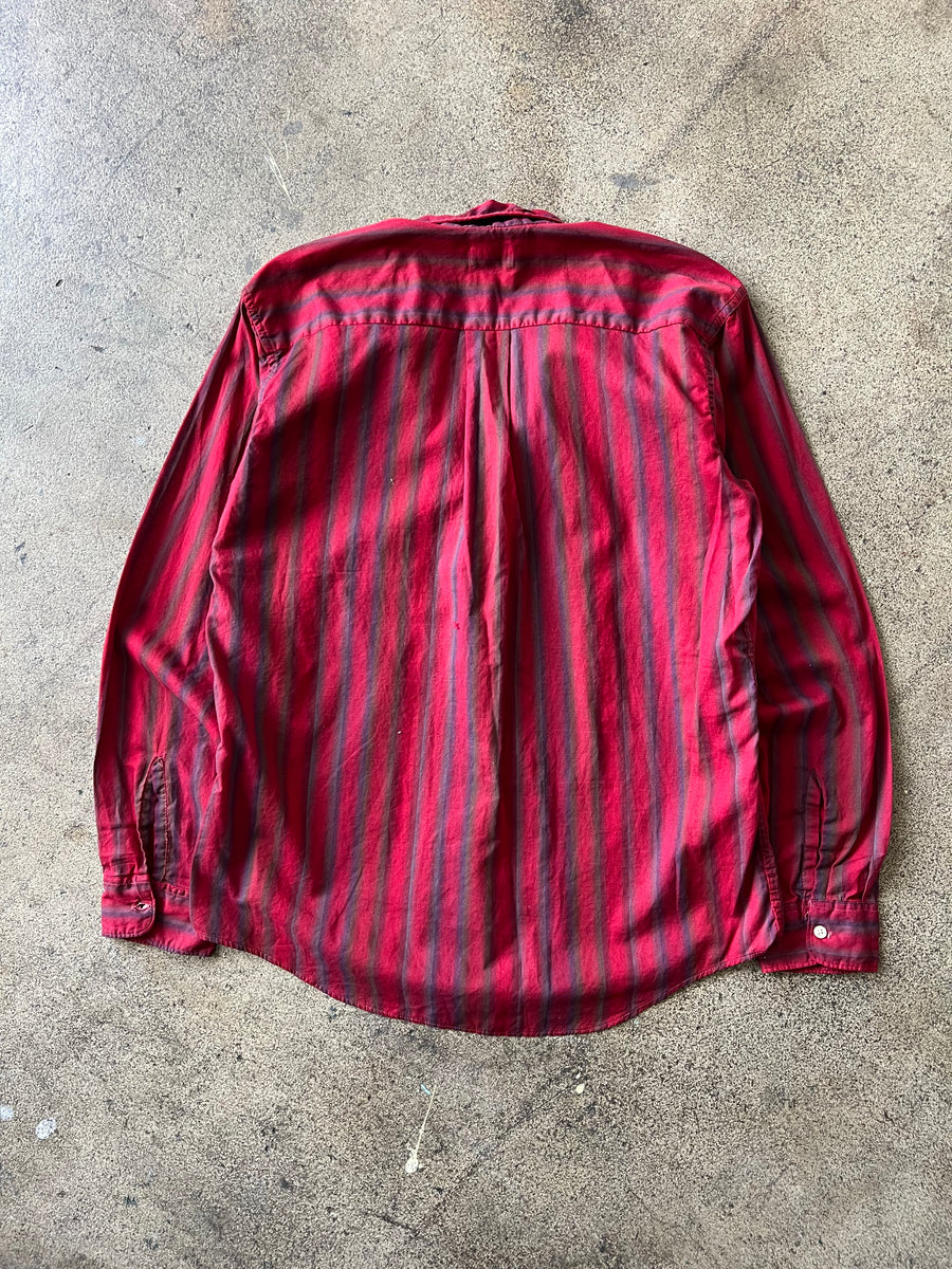 1950s Red Shadow Striped Button Up Shirt