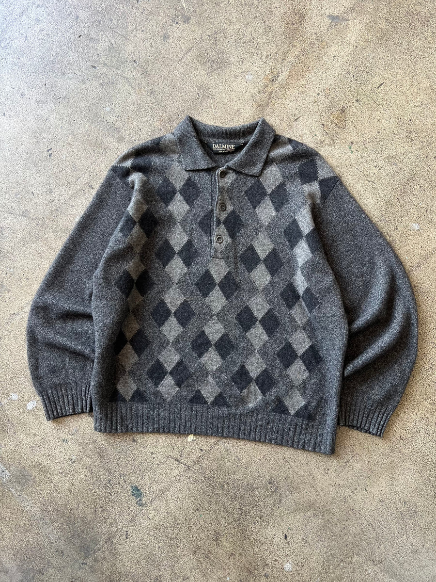 1980s Gray Collared Argyle Sweater