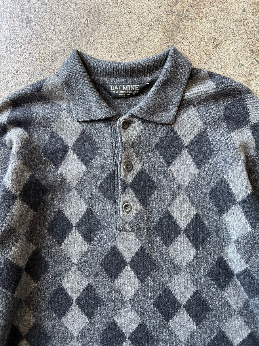 1980s Gray Collared Argyle Sweater