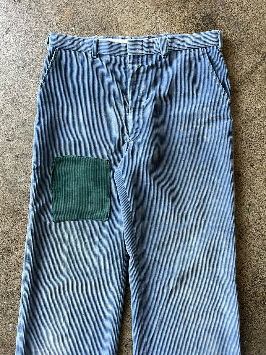 1970s Blue Patchwork Corduroy Slacks 32