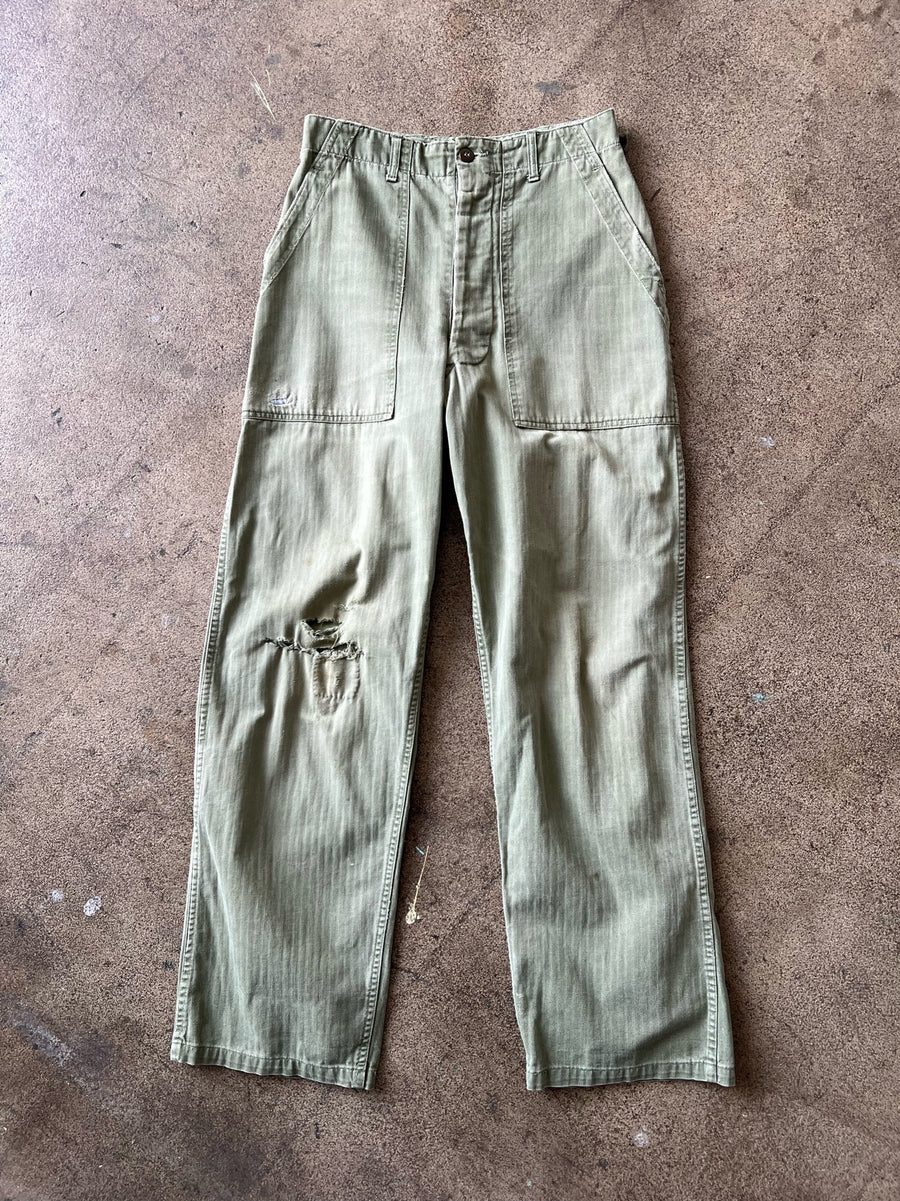 1940s Distressed WWII HBT Dungaree Pants 29