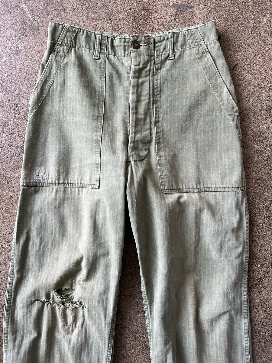 1940s Distressed WWII HBT Dungaree Pants 29