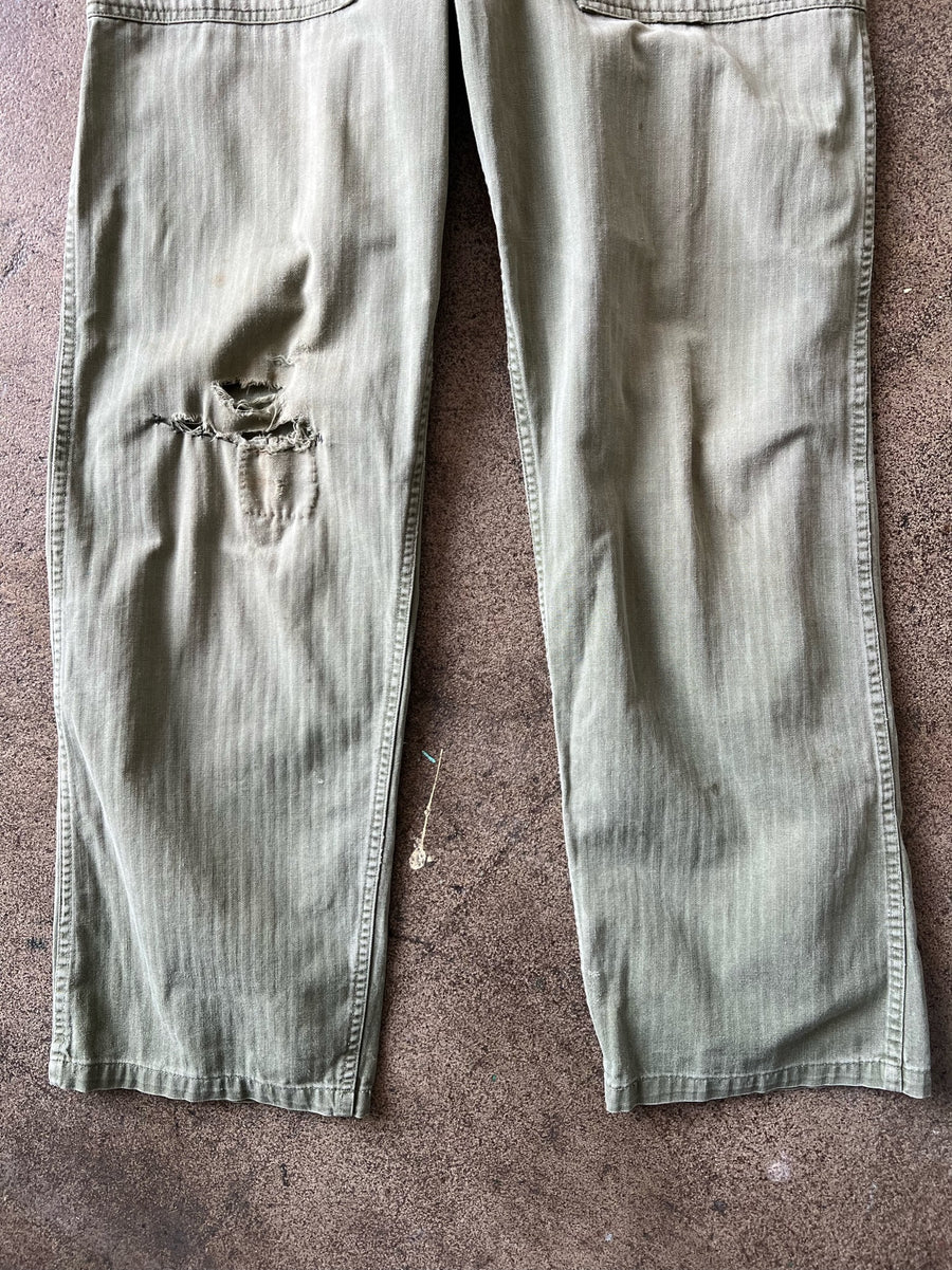 1940s Distressed WWII HBT Dungaree Pants 29