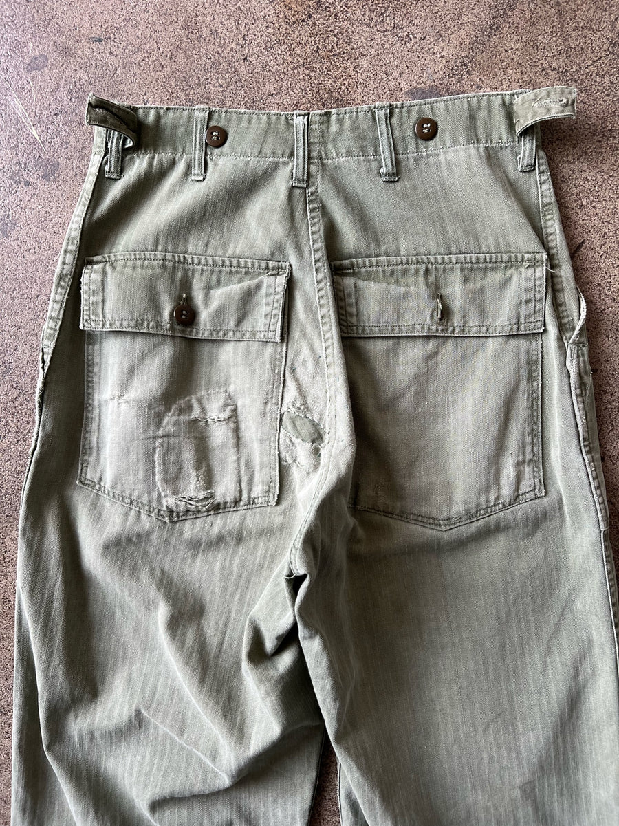 1940s Distressed WWII HBT Dungaree Pants 29