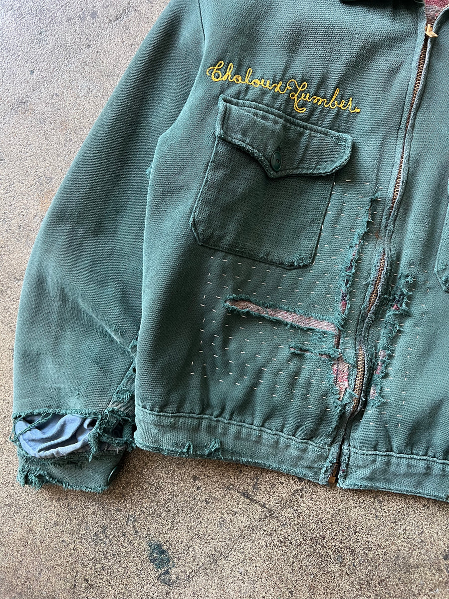 1950s Green Whipcord Blanket Lined Sashiko Jacket