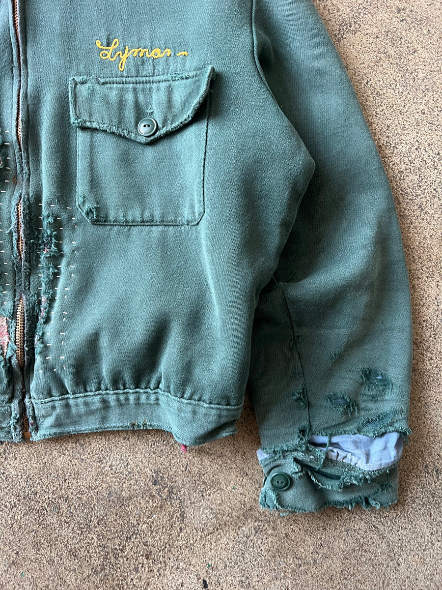 1950s Green Whipcord Blanket Lined Sashiko Jacket