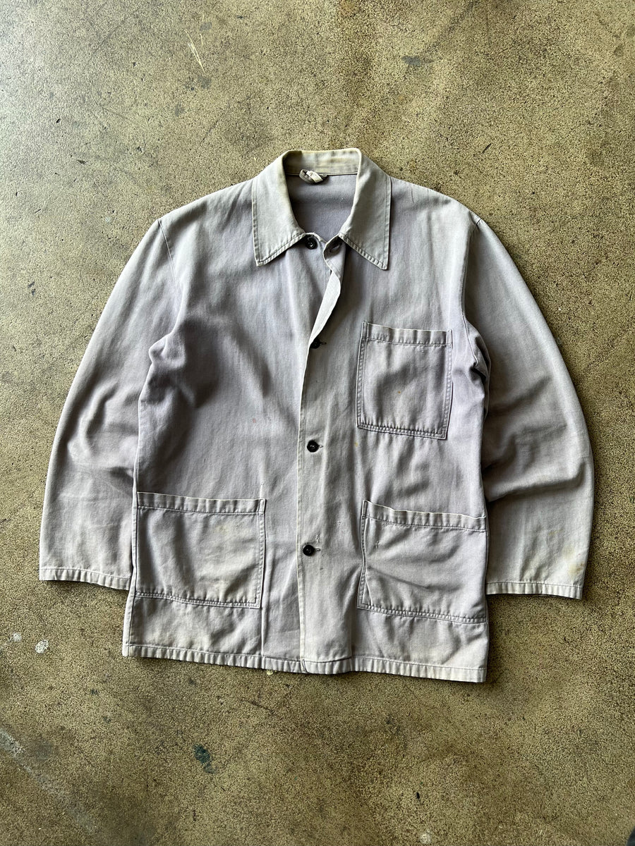 1970s Faded Gray French Workwear Chore Jacket