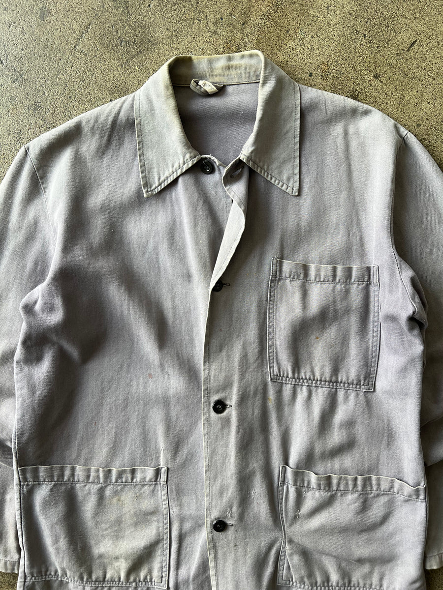 1970s Faded Gray French Workwear Chore Jacket