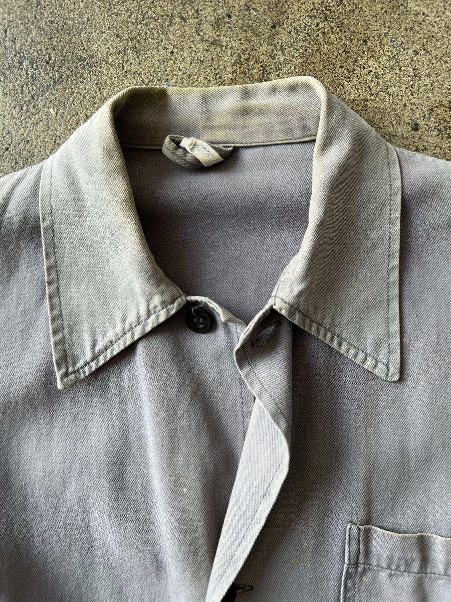 1970s Faded Gray French Workwear Chore Jacket