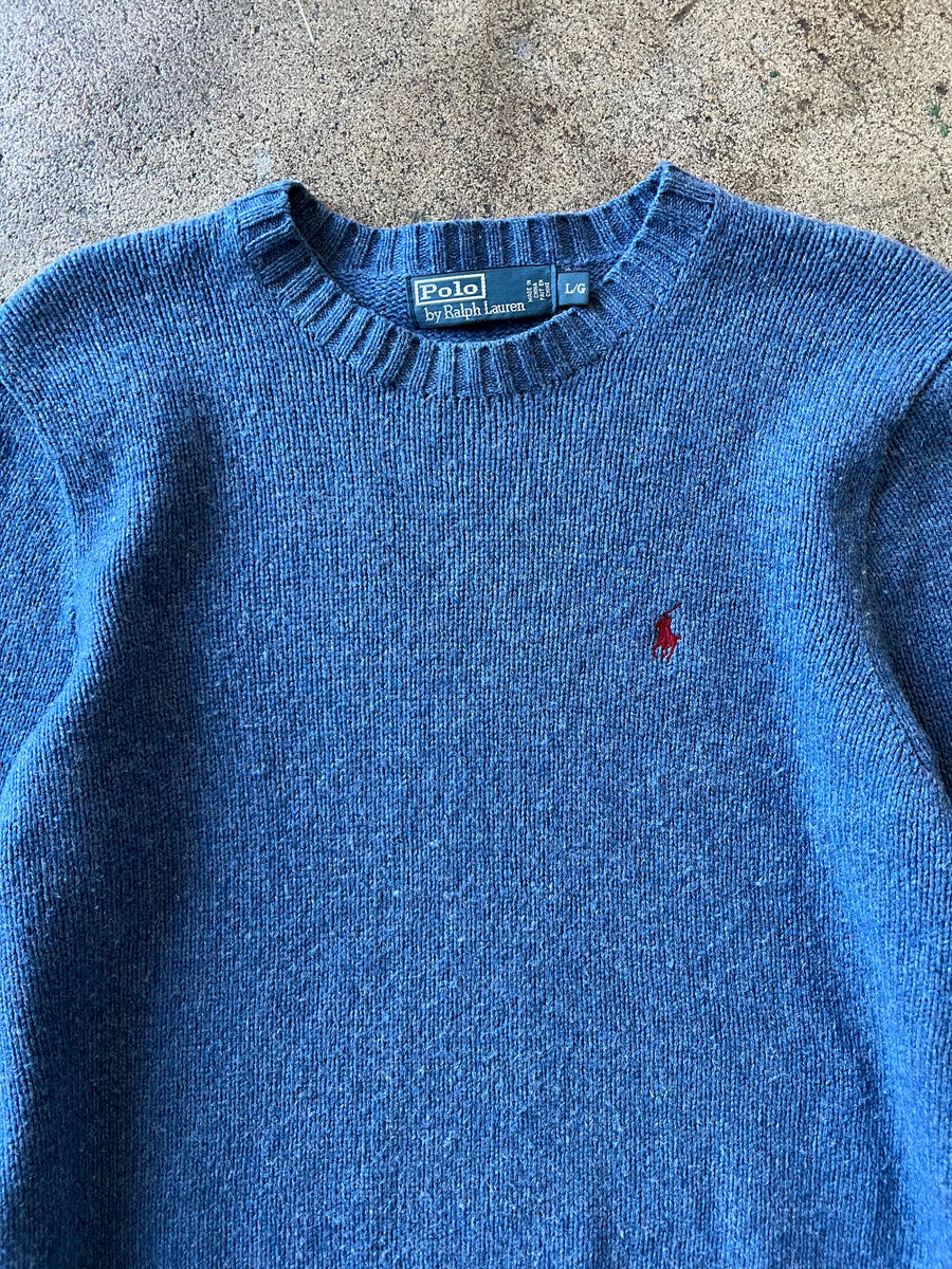 2000s Polo Ralph Lauren Blue Wool Crewneck Sweater