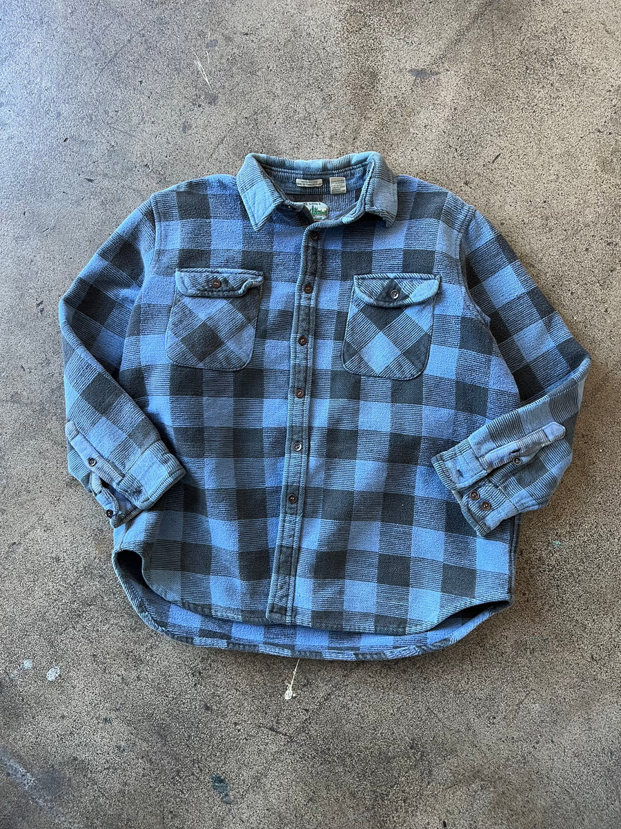 1990s Blue Buffalo Plaid Heavy Cotton Flannel Shirt