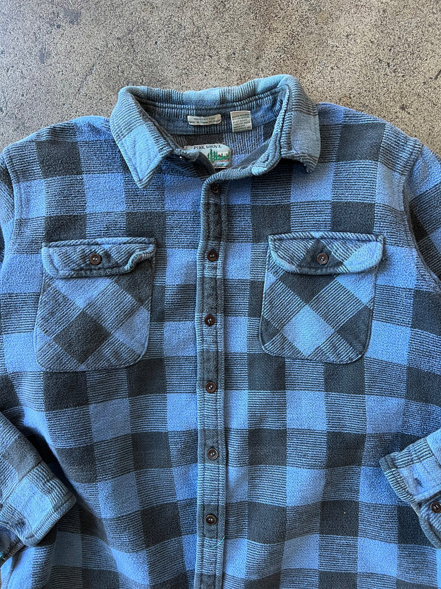 1990s Blue Buffalo Plaid Heavy Cotton Flannel Shirt