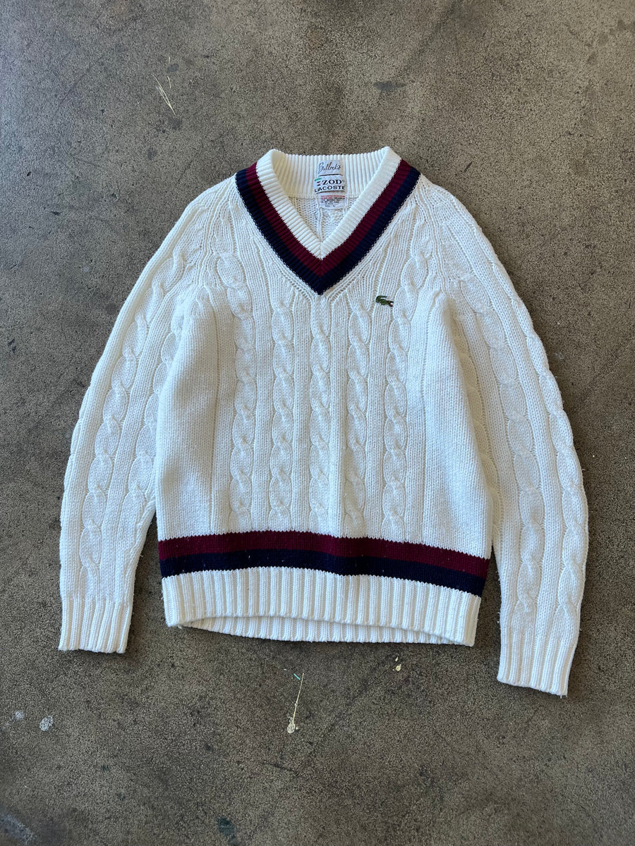 1980s Lacoste V-Neck Cable Knit Tennis Sweater