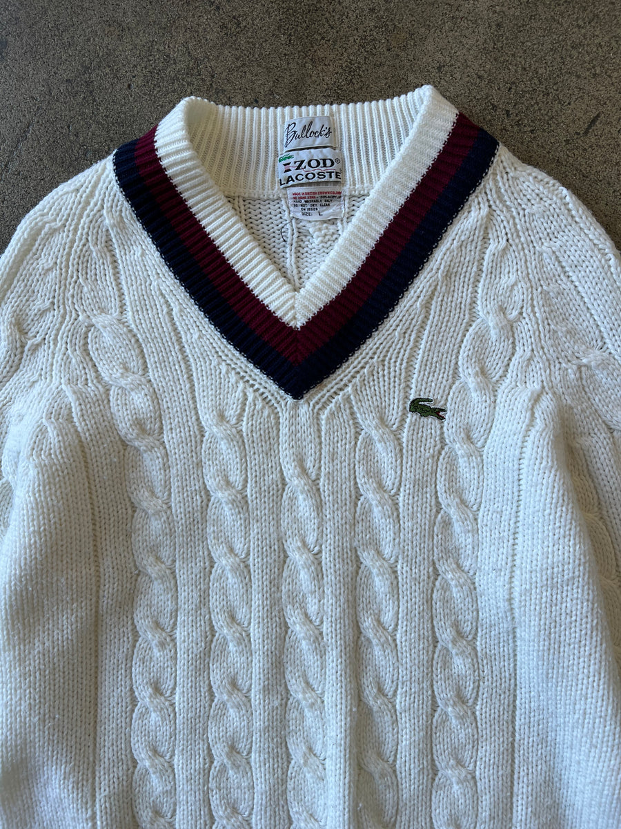 1980s Lacoste V-Neck Cable Knit Tennis Sweater