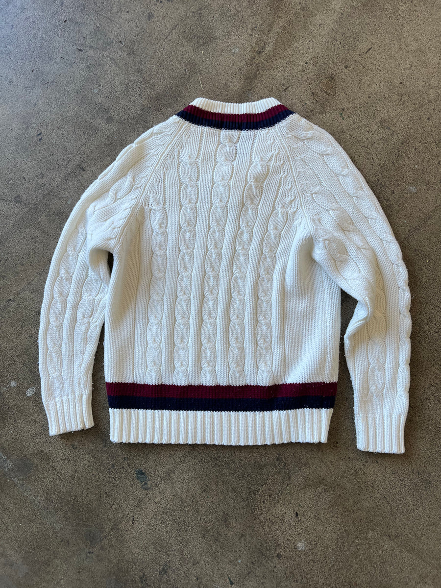 1980s Lacoste V-Neck Cable Knit Tennis Sweater