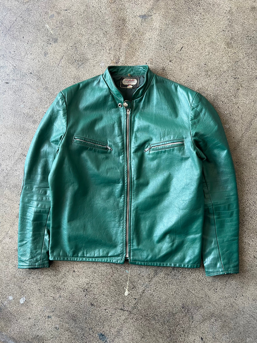 1960s Shields Emerald Green Leather Cafe Racer Jacket