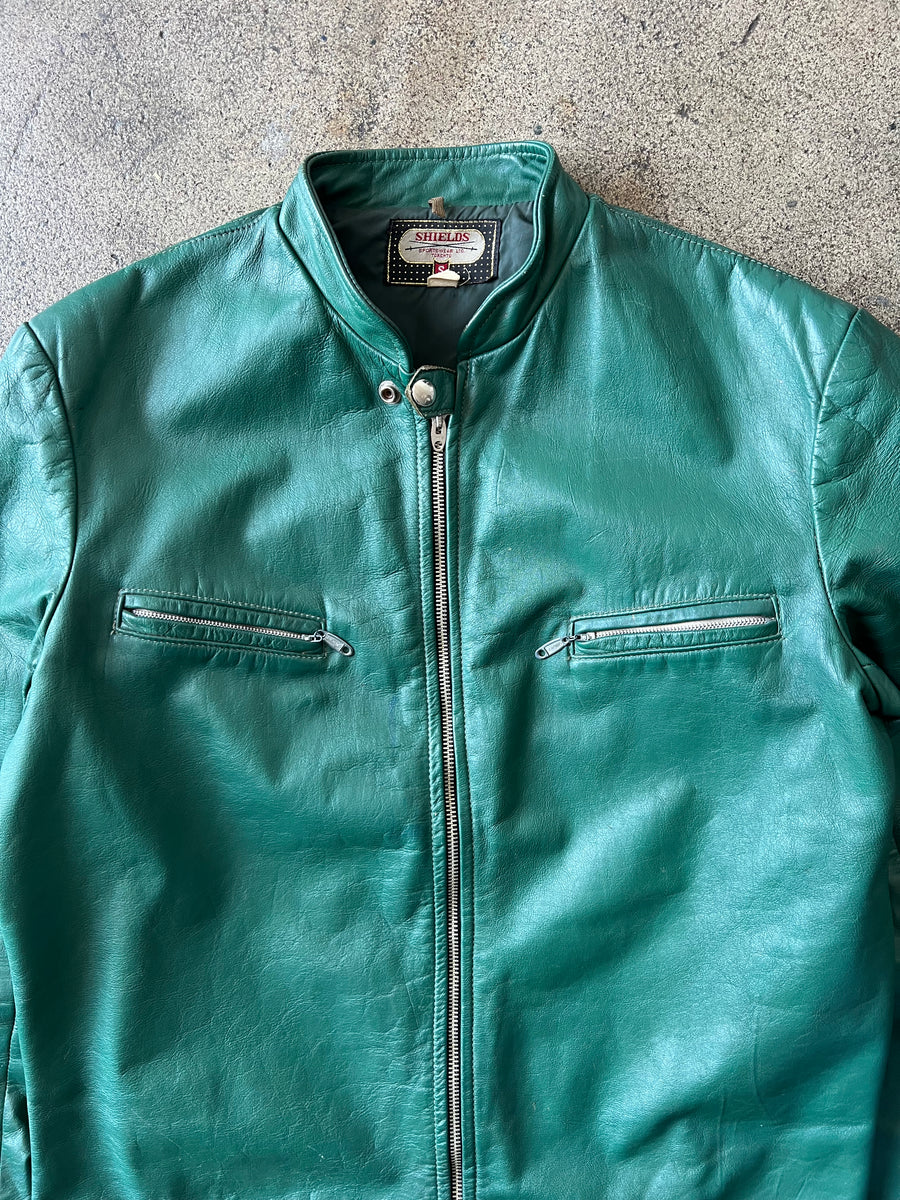 1960s Shields Emerald Green Leather Cafe Racer Jacket