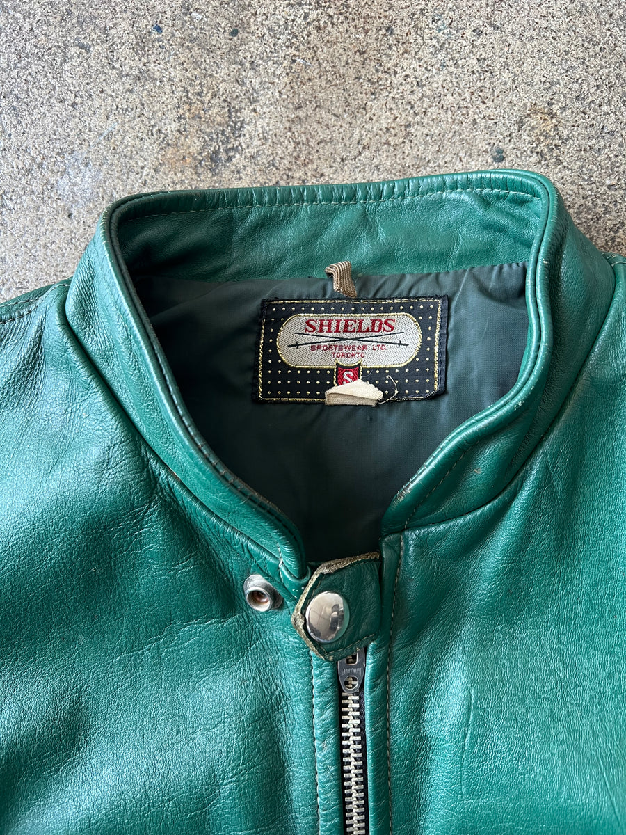 1960s Shields Emerald Green Leather Cafe Racer Jacket