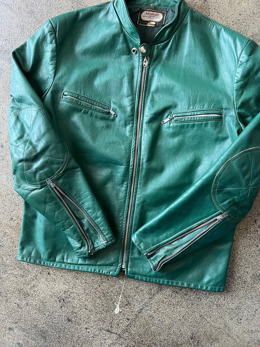 1960s Shields Emerald Green Leather Cafe Racer Jacket