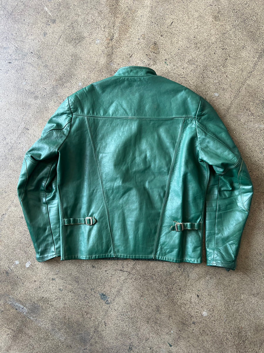 1960s Shields Emerald Green Leather Cafe Racer Jacket