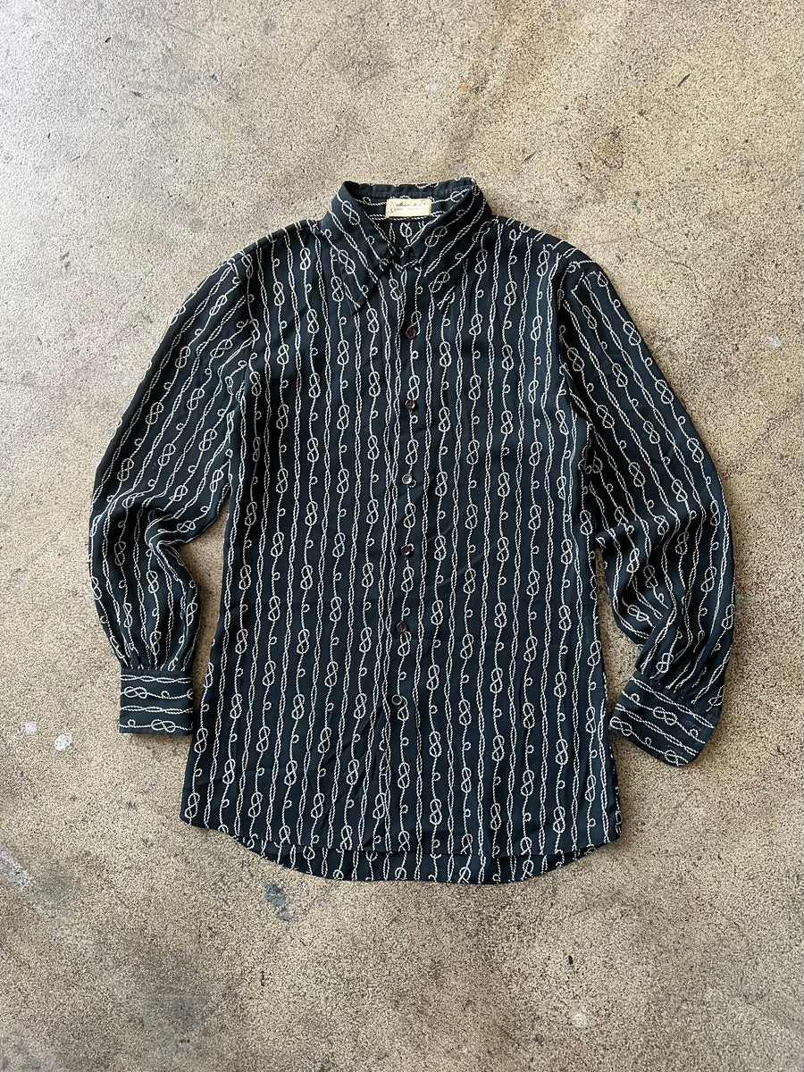 1960s Sheer Black Rope Print Button Up Shirt