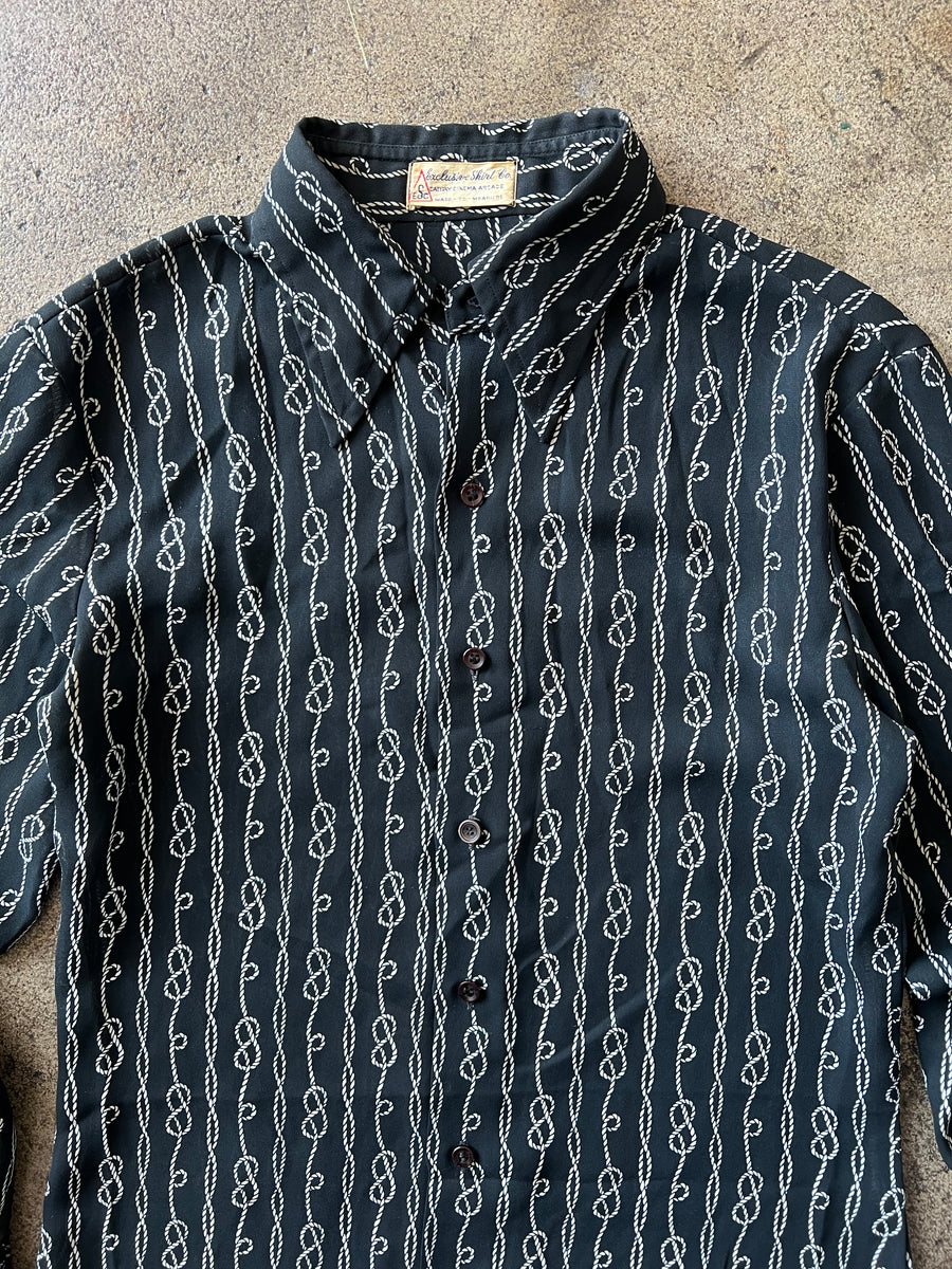 1960s Sheer Black Rope Print Button Up Shirt