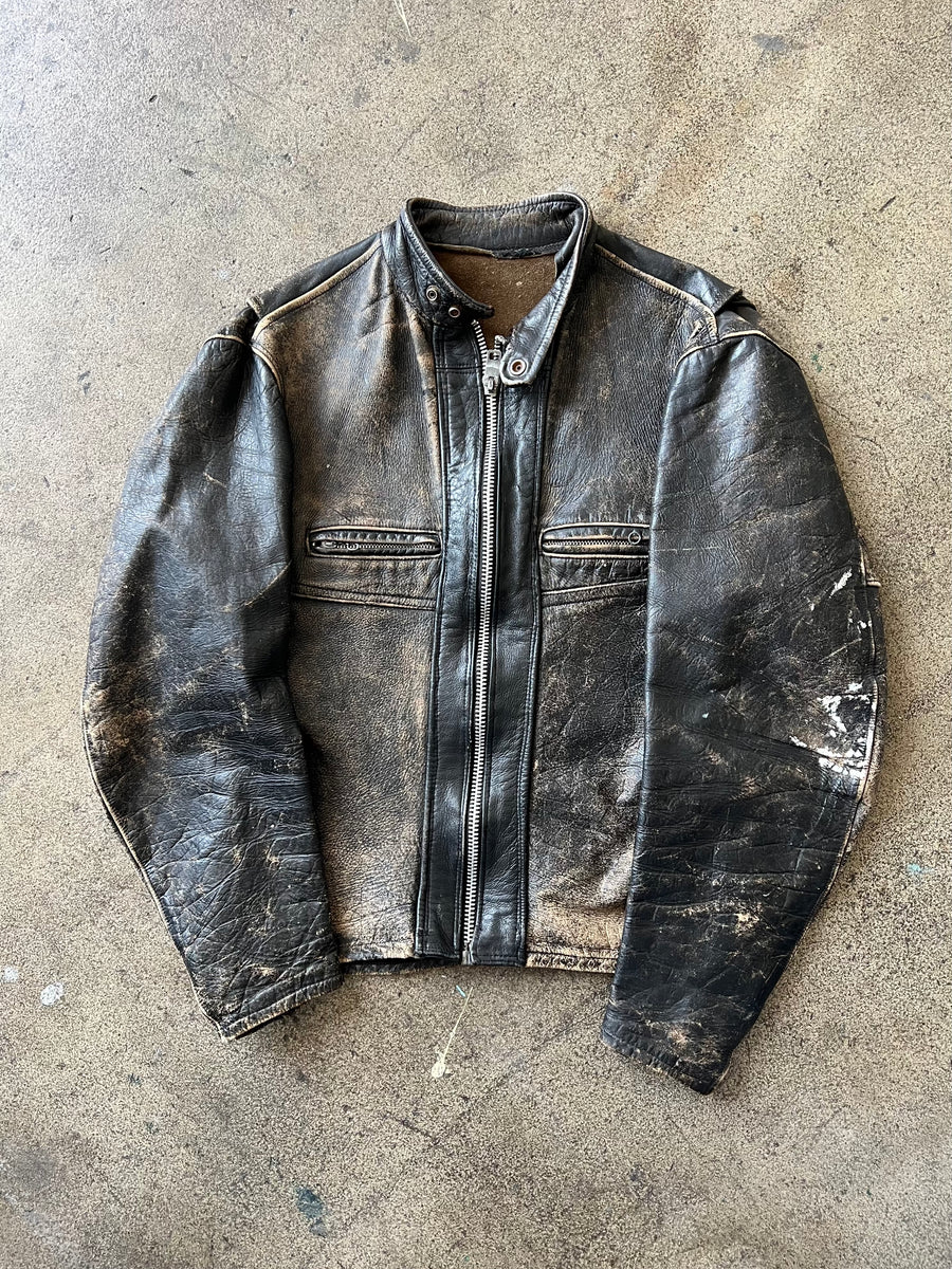 1960s Distressed Leather Cafe Racer Jacket